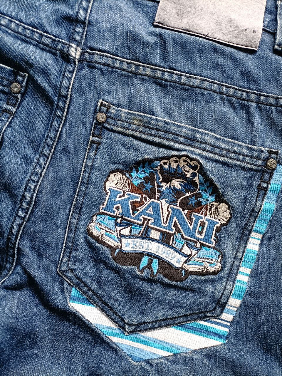 Karl Kani Shorts YK2 Big Logo Skater Vintage USA Denim Uomo (46 IT)