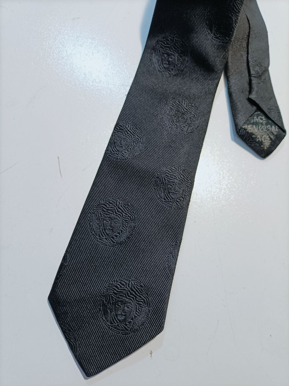 Versace Cravatta Nera Big Logo Vintage