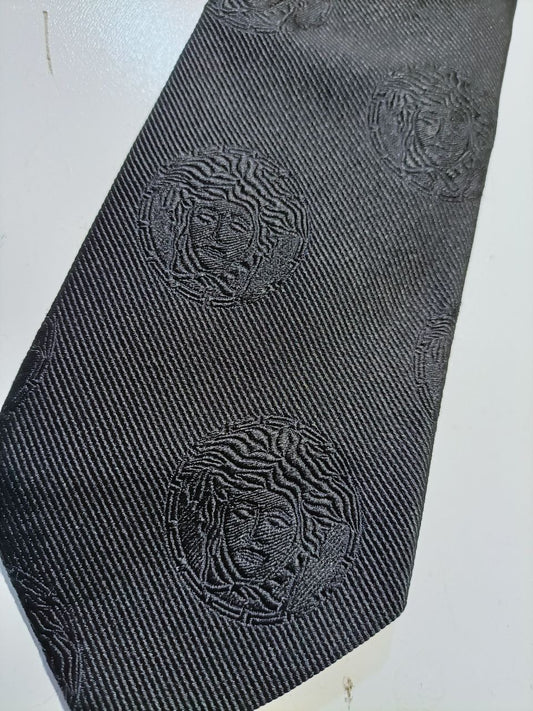 Versace Cravatta Nera Big Logo Vintage