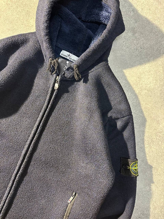Stone Island Navy Fleece Hoodie Vintage Extxa Label Felpa Zip Uomo (M)