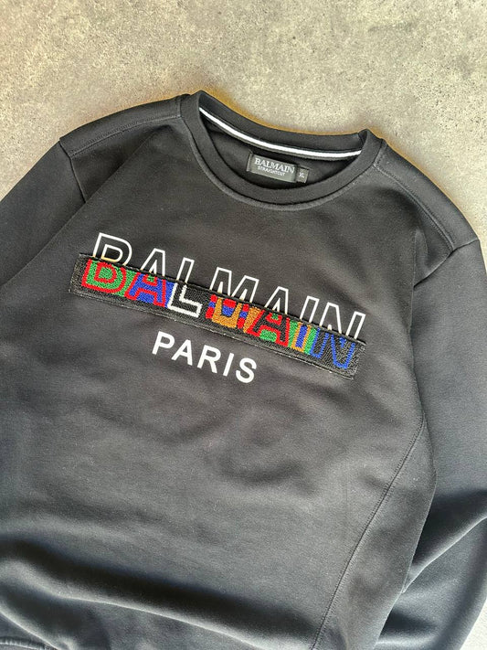 Balmain Paris FW17-SS19 Felpa Logo Rainbow Girocollo Uomo (XL)