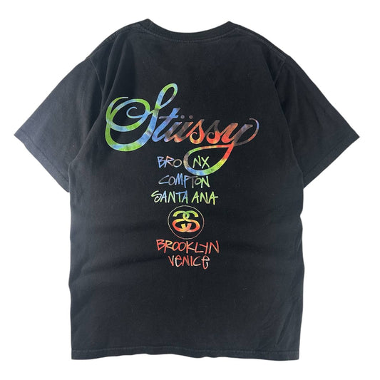 Stussy T-shirt World Tour Tye Dye VNTG Black Graphic USA Uomo/Donna (S)