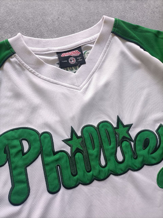 Casacca Baseball Vintage Phillies Y2K Stitches Bianca e Verde (XL)
