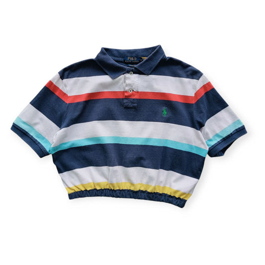 Polo Crop Donna Ralph Lauren a Righe con Logo Ricamato Verde (M)