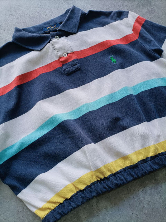 Polo Crop Donna Ralph Lauren a Righe con Logo Ricamato Verde (M)