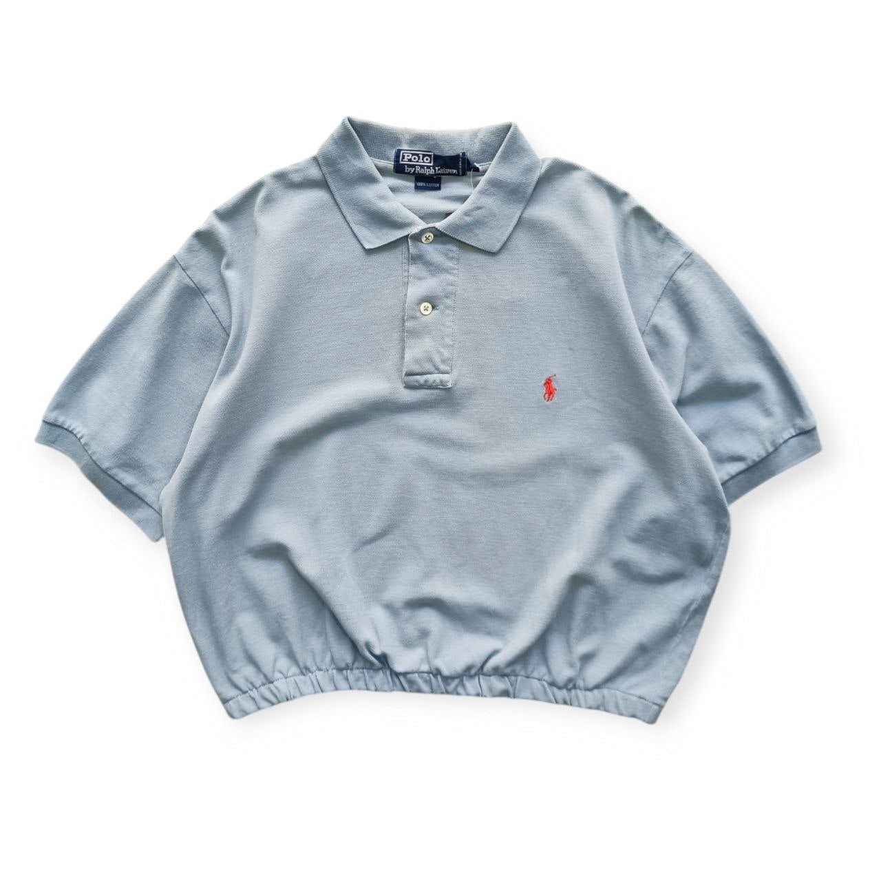 Polo Donna Ralph Lauren Crop Azzurra con Logo Ricamato Rosso (M)