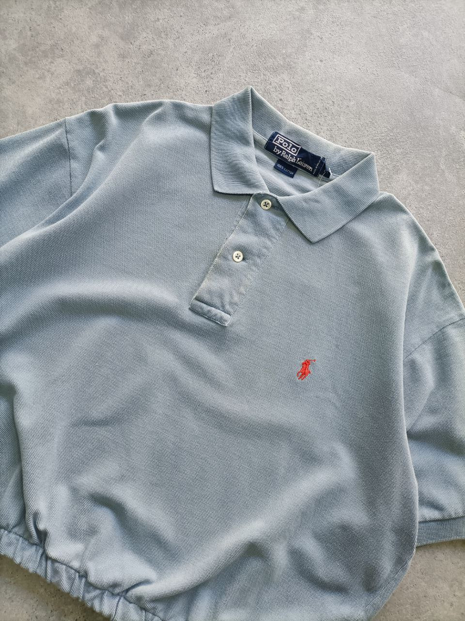 Polo Donna Ralph Lauren Crop Azzurra con Logo Ricamato Rosso (M)