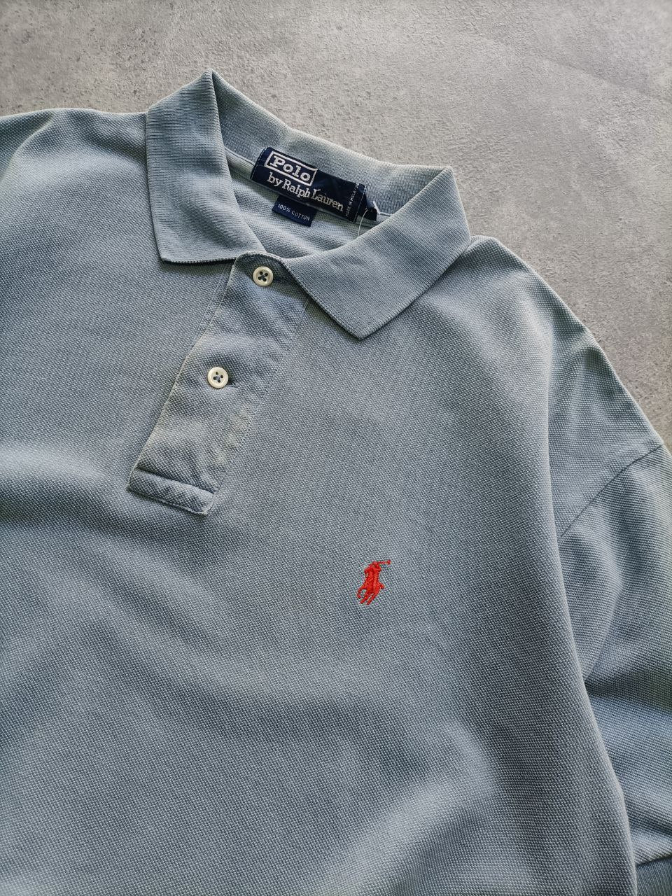 Polo Donna Ralph Lauren Crop Azzurra con Logo Ricamato Rosso (M)