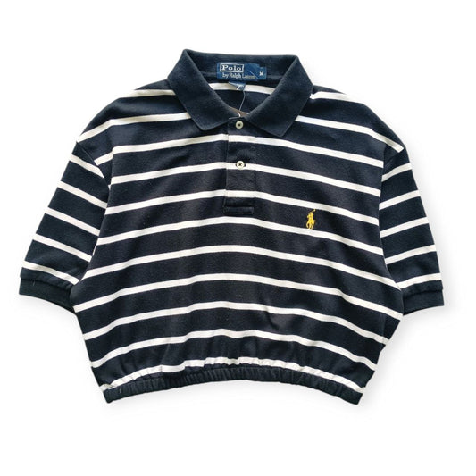 Polo Donna Ralph Lauren Crop a Righe Nere e Bianche con Logo Ricamato Giallo (M)