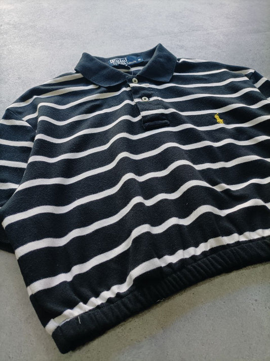 Polo Donna Ralph Lauren Crop a Righe Nere e Bianche con Logo Ricamato Giallo (M)
