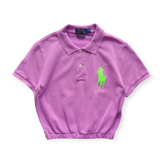 Polo Donna Ralph Lauren Crop Porpora con Big Logo Ricamato Verde Fluo (S)