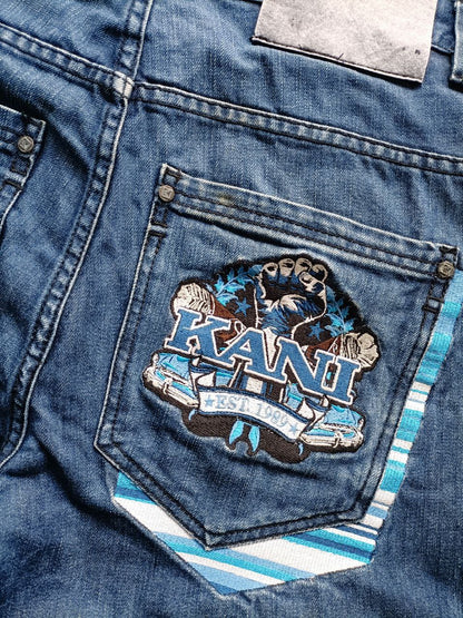 Karl Kani Shorts YK2 Big Logo Skater Vintage USA Denim Uomo (46 IT)