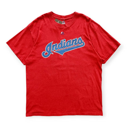 Majestic T-Shirt Indians Big Logo In Rilievo con Ricamo USA Baseball Uomo (L)