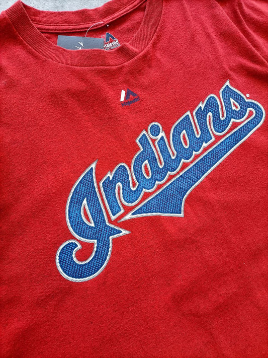 Majestic T-Shirt Indians Big Logo In Rilievo con Ricamo USA Baseball Uomo (L)