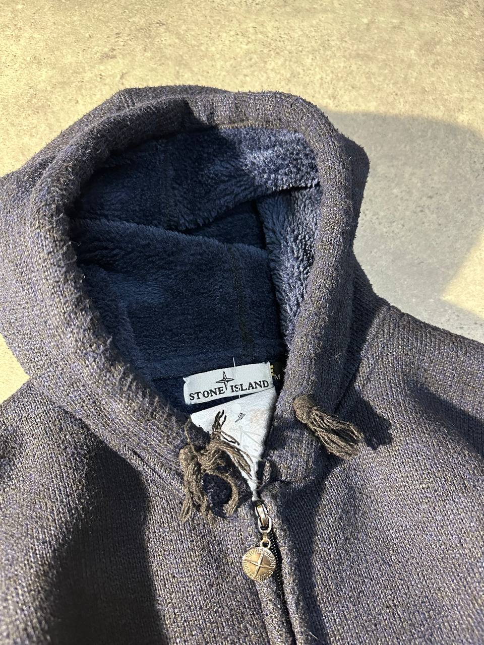 Stone Island Navy Fleece Hoodie Vintage Extxa Label Felpa Zip Uomo (M)