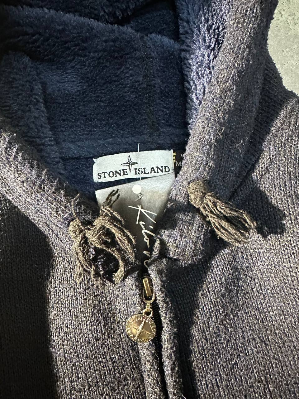 Stone Island Navy Fleece Hoodie Vintage Extxa Label Felpa Zip Uomo (M)