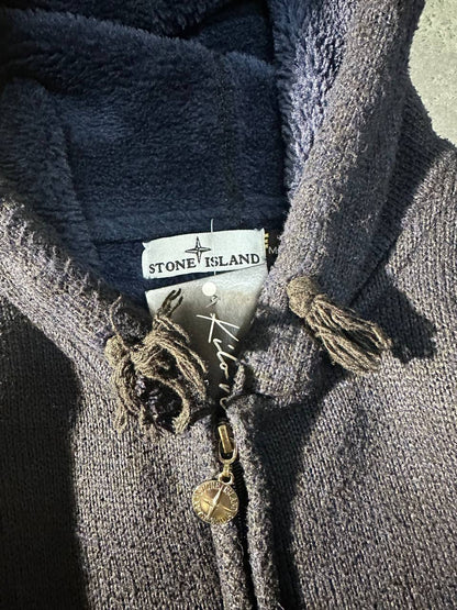 Stone Island Navy Fleece Hoodie Vintage Extxa Label Felpa Zip Uomo (M)