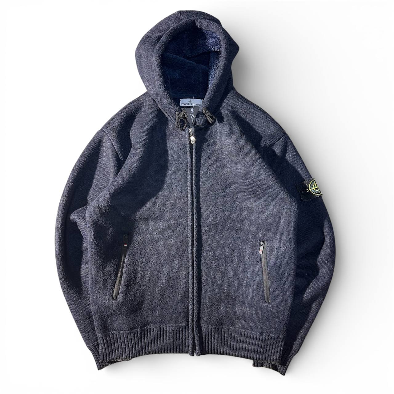Stone Island Navy Fleece Hoodie Vintage Extxa Label Felpa Zip Uomo (M)