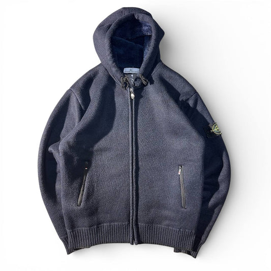 Stone Island Navy Fleece Hoodie Vintage Extxa Label Felpa Zip Uomo (M)
