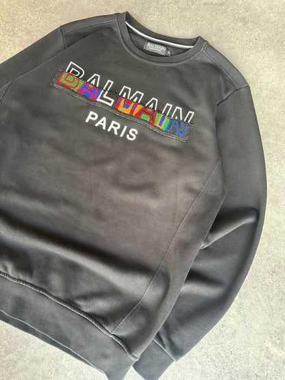 Balmain Paris FW17-SS19 Felpa Logo Rainbow Girocollo Uomo (XL)