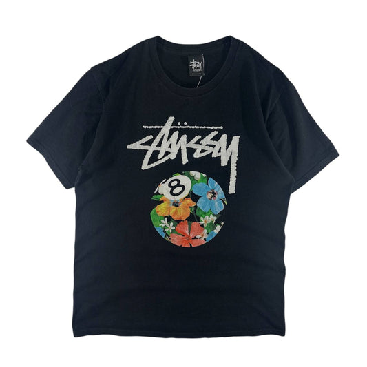 Stussy T-shirt Black With Floral 8-Ball Graphic Vintage Uomo/Donna (M)