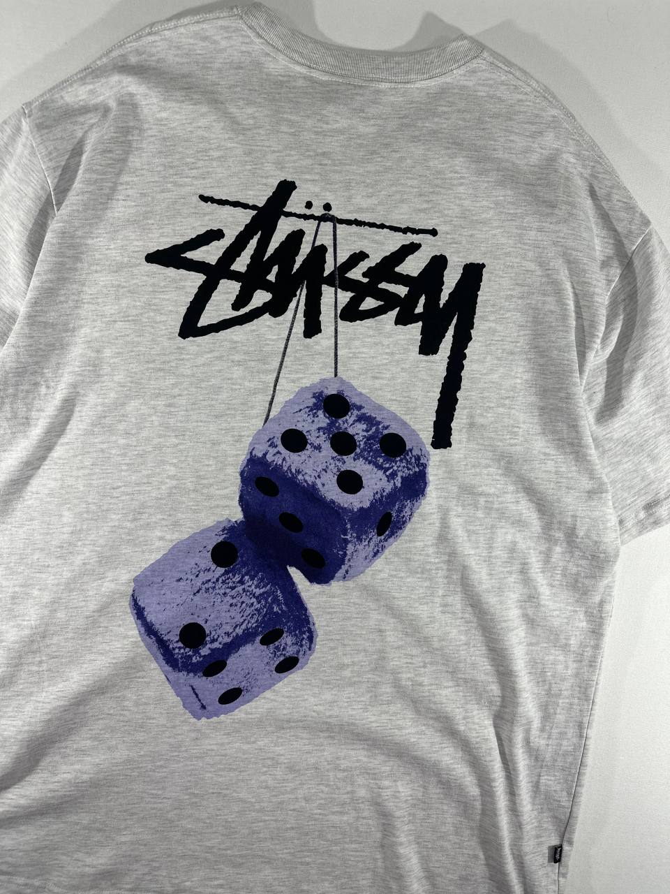 Stussy T-shirt Grey With Fuzzy Dice Graphic Vintage RARE Uomo (XXL)