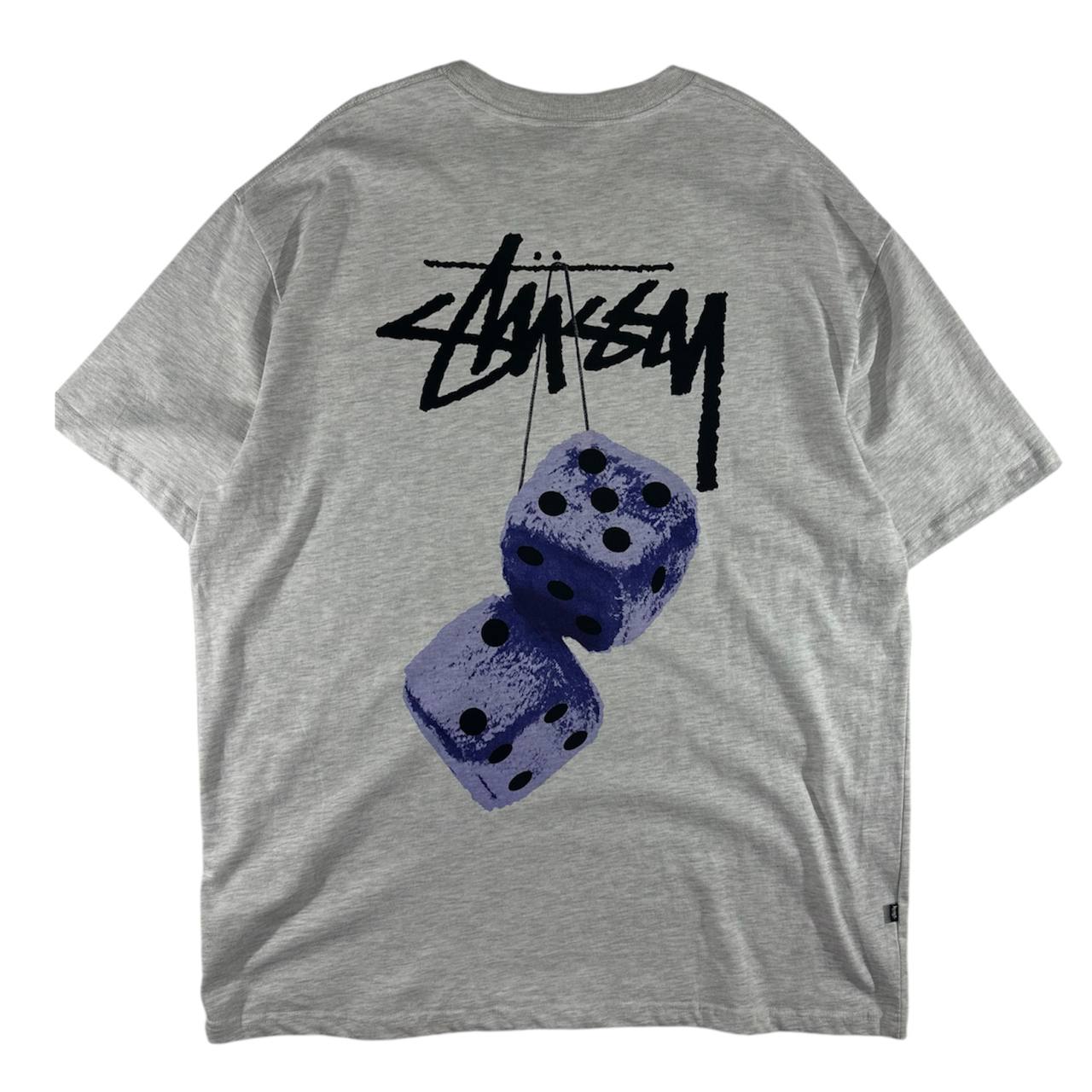 Stussy T-shirt Grey With Fuzzy Dice Graphic Vintage RARE Uomo (XXL)