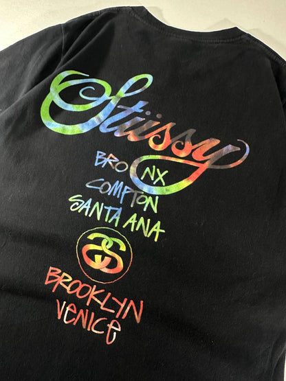 Stussy T-shirt World Tour Tye Dye VNTG Black Graphic USA Uomo/Donna (S)