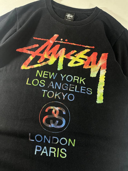 Stussy T-shirt World Tour Tye Dye VNTG Black Graphic USA Uomo/Donna (S)