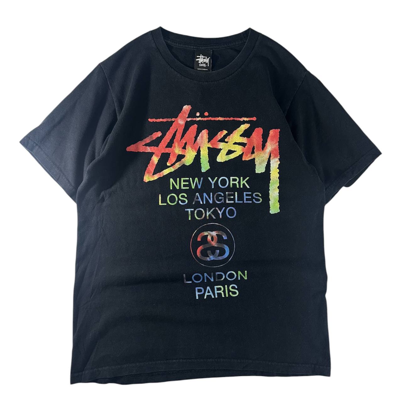 Stussy T-shirt World Tour Tye Dye VNTG Black Graphic USA Uomo/Donna (S)