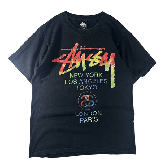 Stussy T-shirt World Tour Tye Dye VNTG Black Graphic USA Uomo/Donna (S)