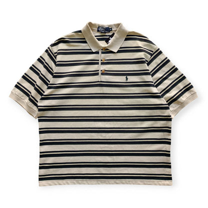 Polo Vintage Croppata Uomo – Ralph Lauren Beige a Righe Verdone e Blu (Taglia XL / Vestibilità M Oversize)