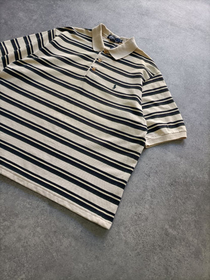 Polo Vintage Croppata Uomo – Ralph Lauren Beige a Righe Verdone e Blu (Taglia XL / Vestibilità M Oversize)