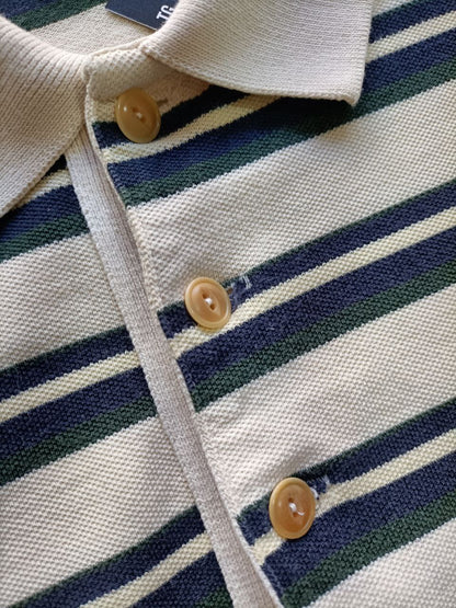 Polo Vintage Croppata Uomo – Ralph Lauren Beige a Righe Verdone e Blu (Taglia XL / Vestibilità M Oversize)