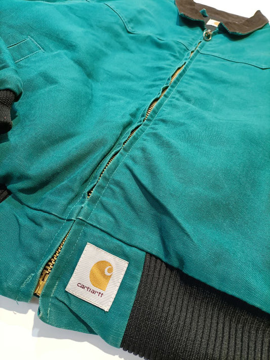 Carhartt - Vintage 90s Carhartt Santa Fe Canvas Western - Bomber Jacket RARE - Acqua Blue (2XL)