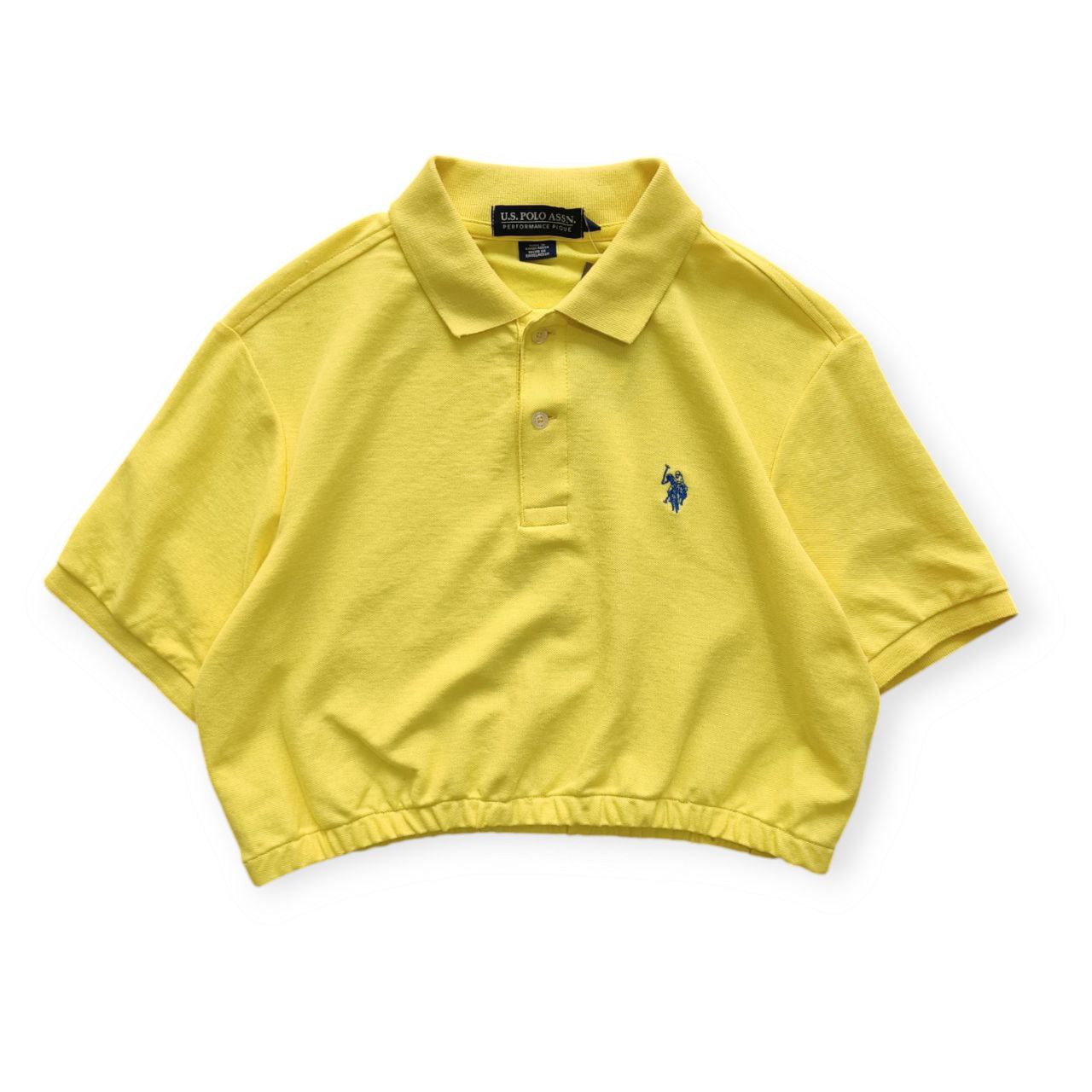 Polo Donna U.S. Polo Assn. Crop Gialla con Logo Ricamato Blu Scuro (S)