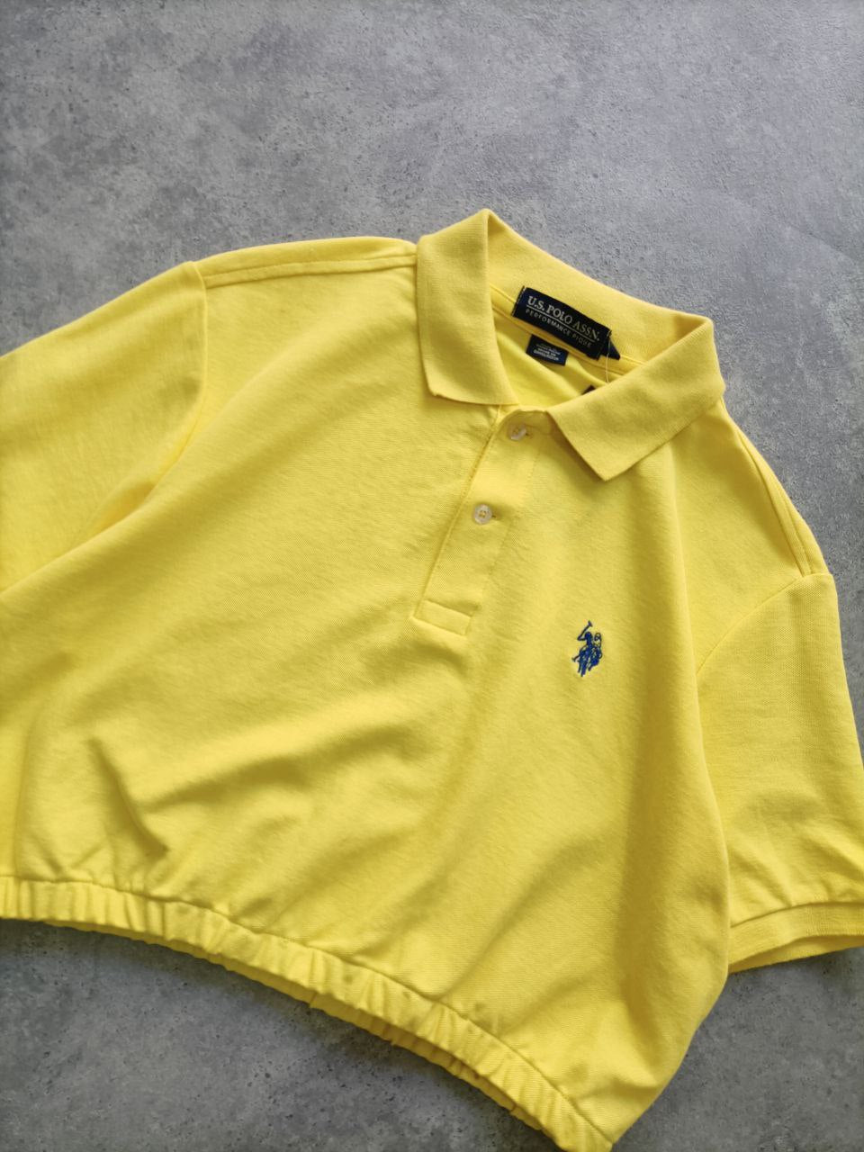 Polo Donna U.S. Polo Assn. Crop Gialla con Logo Ricamato Blu Scuro (S)