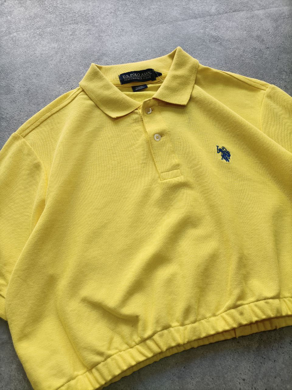 Polo Donna U.S. Polo Assn. Crop Gialla con Logo Ricamato Blu Scuro (S)