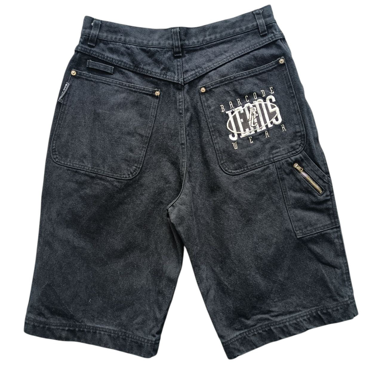Jorts Vintage 90s Barcode Jeans – Shorts Uomo Neri Big Logo (Taglia 48 ITA)