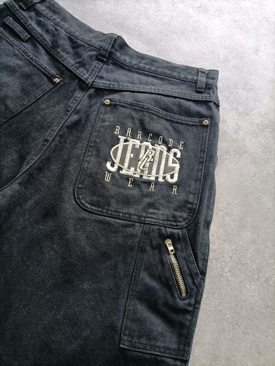 Jorts Vintage 90s Barcode Jeans – Shorts Uomo Neri Big Logo (Taglia 48 ITA)