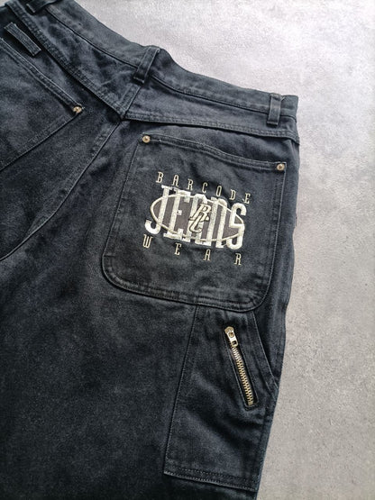 Jorts Vintage 90s Barcode Jeans – Shorts Uomo Neri Big Logo (Taglia 48 ITA)
