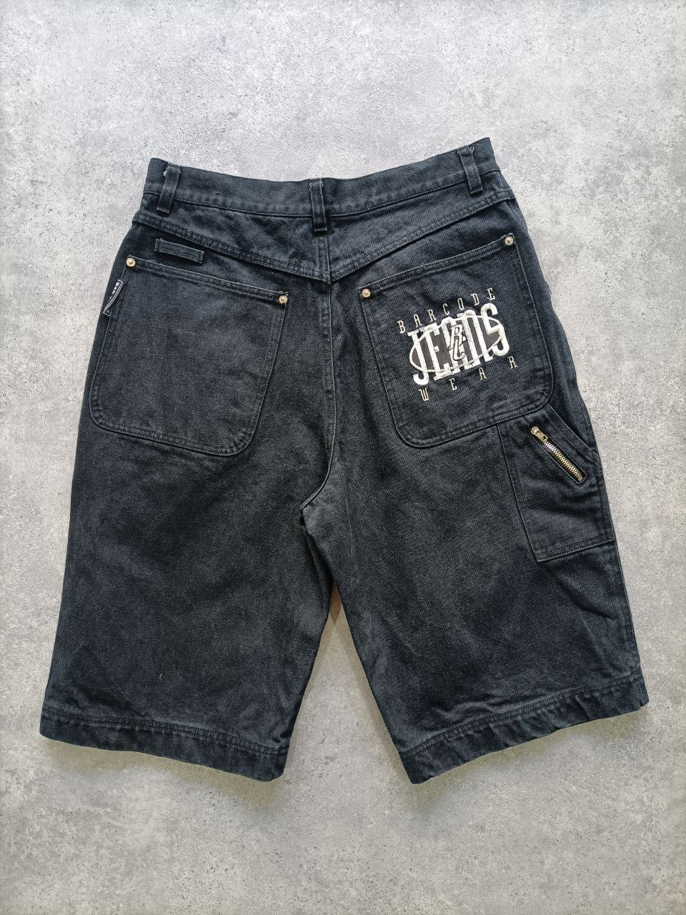 Jorts Vintage 90s Barcode Jeans – Shorts Uomo Neri Big Logo (Taglia 48 ITA)