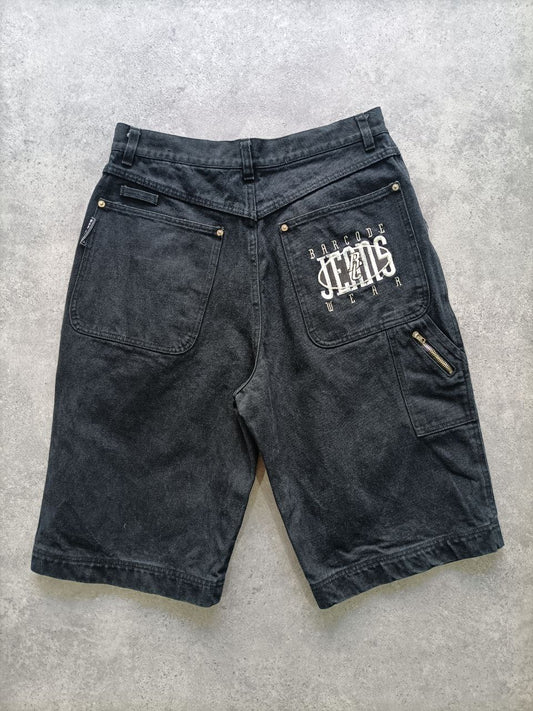 Jorts Vintage 90s Barcode Jeans – Shorts Uomo Neri Big Logo (Taglia 48 ITA)